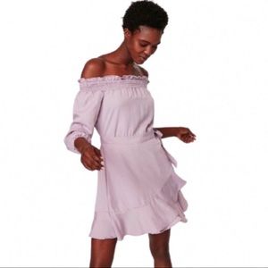 Express Off-the-Shoulder Faux-Wrap Dress